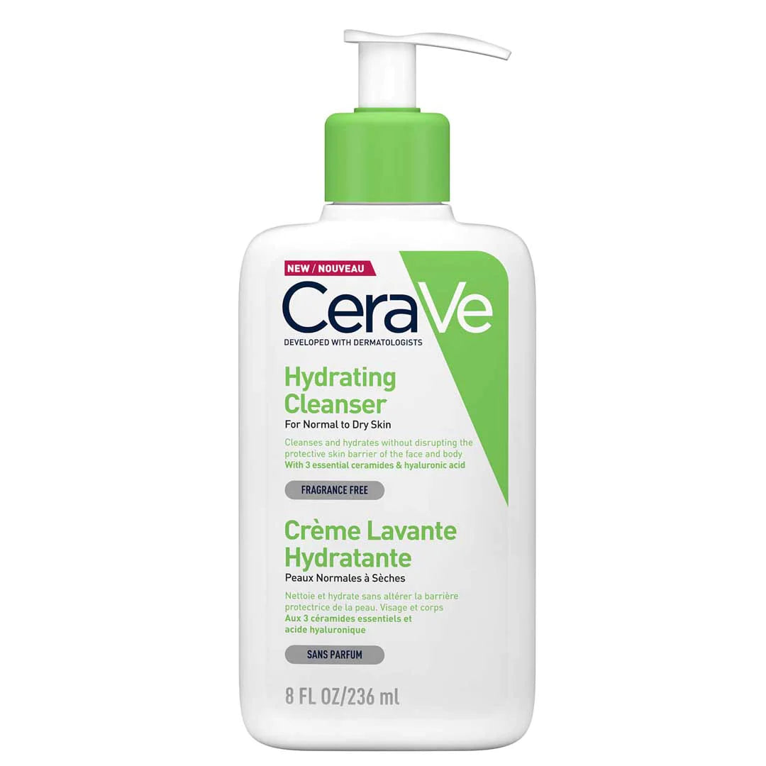 Soothe and nourish dry, sensitive skin with CeraVe Hydrating Cleanser, formulated with three essential ceramides. This gentle, non-foaming cleanser effectively removes dirt, oil, and impurities without stripping your skin of moisture, making it ideal for both face and body use.

Enriched with Hyaluronic Acid, it helps to restore the skin’s natural barrier, delivering long-lasting hydration while calming irritation and eczema-prone skin. The time-release technology keeps your skin feeling soft, smooth